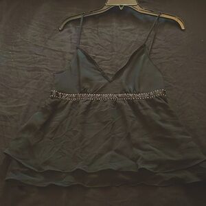 Sheer Y2k Express black skinny strap top w/ beaded detailing